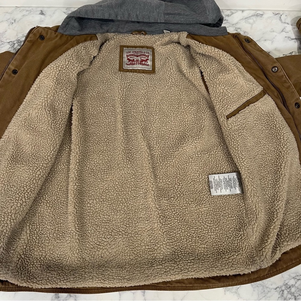 Levi’s Men’s Sherpa Lined Midweight Hooded Work Jacket Chore Coat Barn Field S - Picture 7 of 10